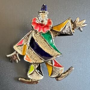 Vintage RARE Les Bernard Multicolored Enamel/Silver Clown Pendant